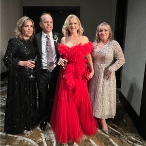 Tarik Ediz 98055 Tulle A-Line Slit Gown Red Size 8, Ball Gown, Prom, Formal Gown